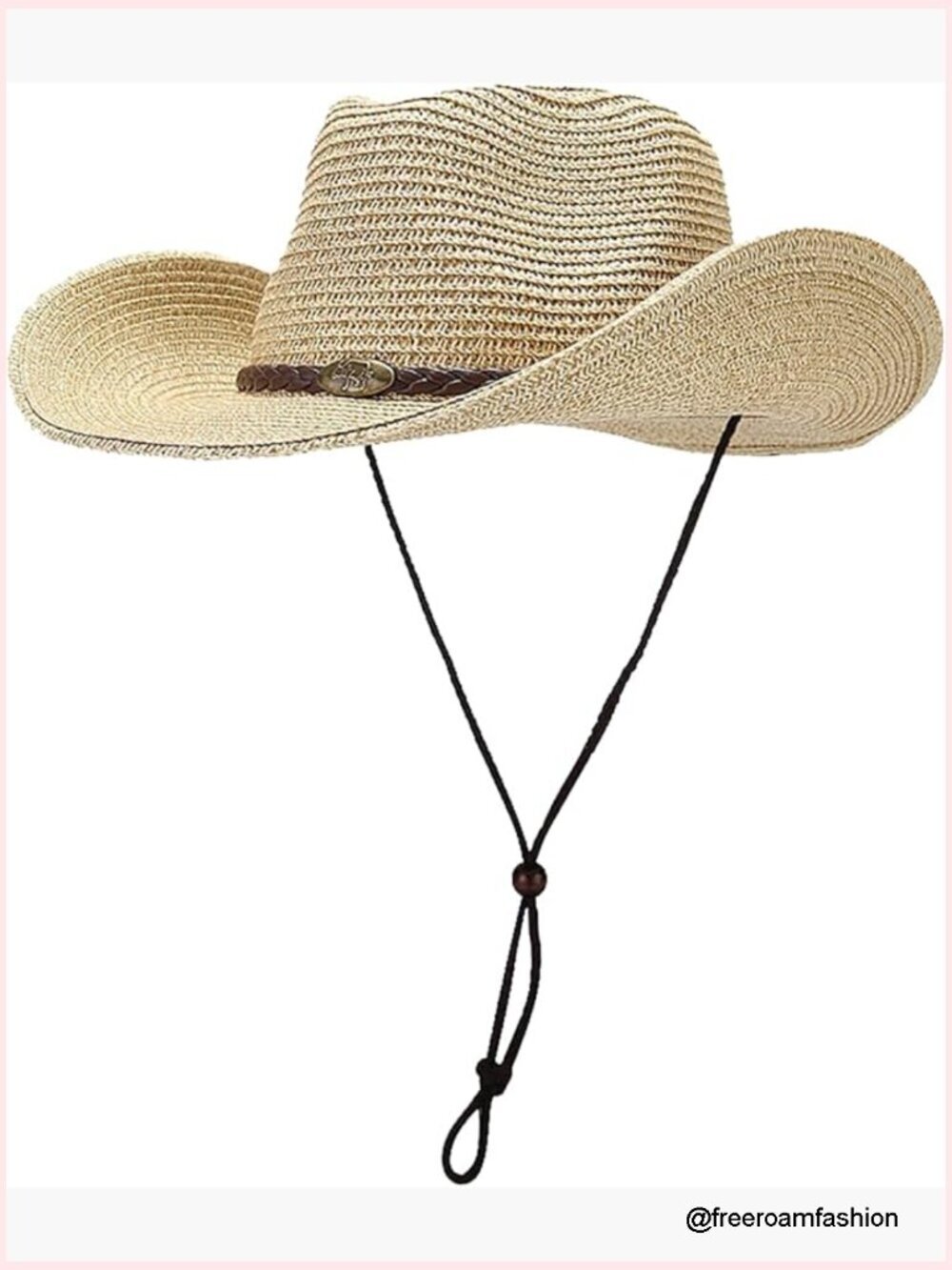 Straw Cowboy Hat with Shapeable Wide Brim, Drawstring Closure for Women